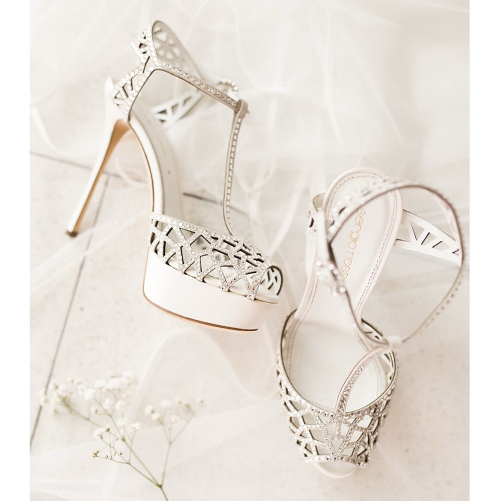 NEW Sergio Rossi Tresor Swarovski Crystal Rhinestone Silk Satin Platform Heel 40